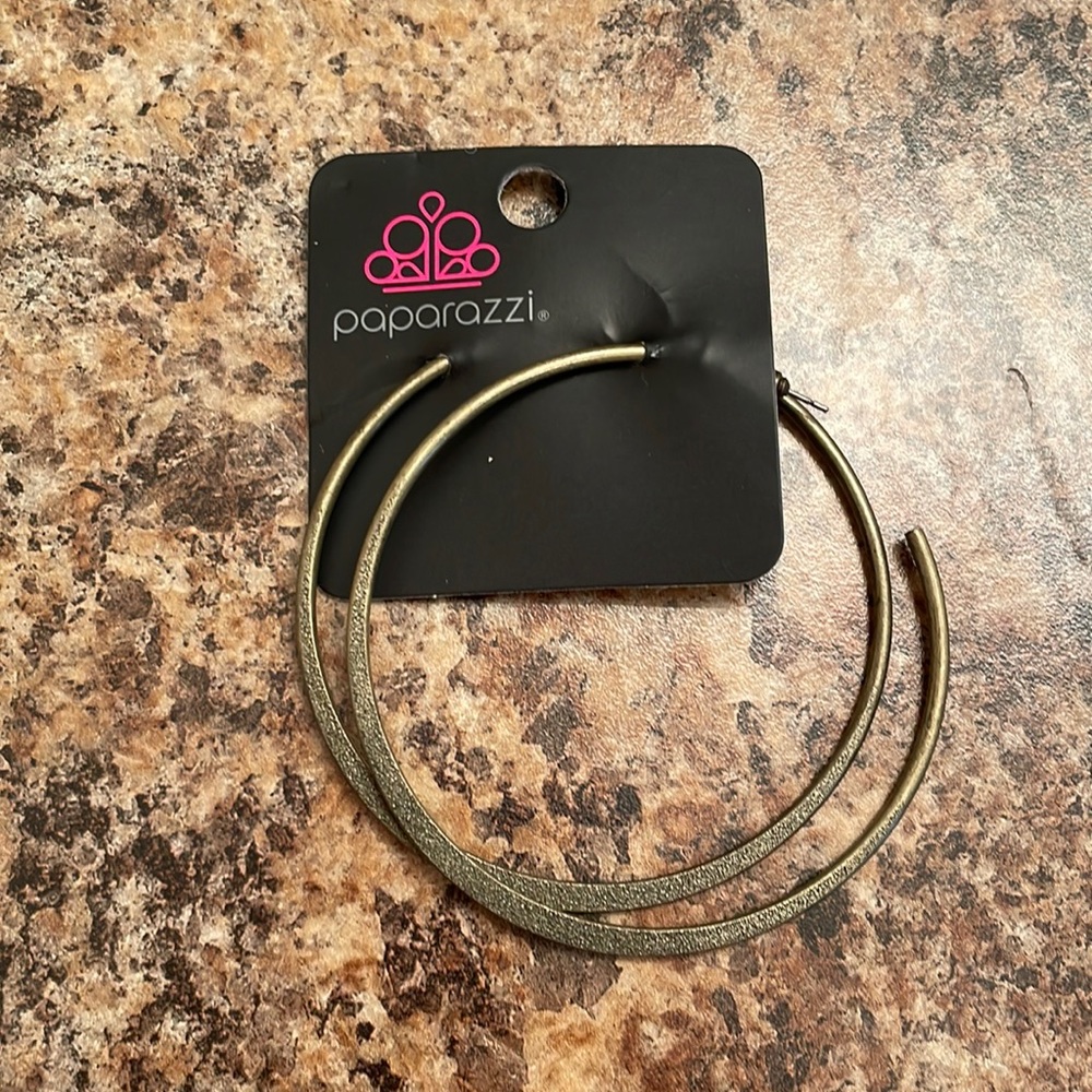 Paparazzi Flat  Spin Brass Hoop Earrings
